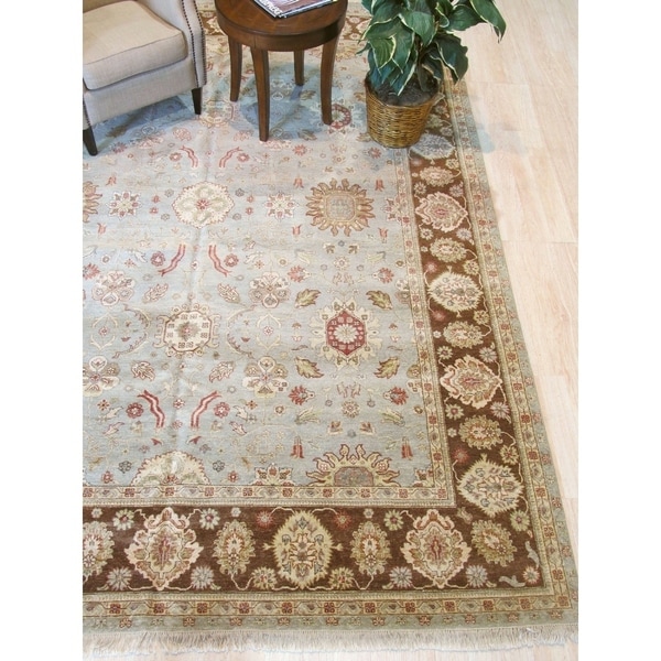 Blue/brown Hand-knotted Wool Traditional Agra Rug - 9' x 11'11