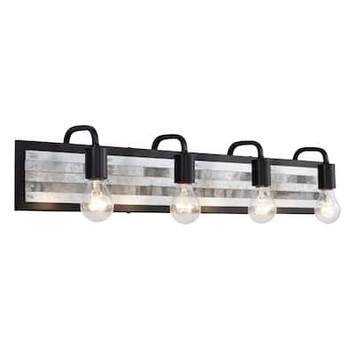 Abbey Rose 4-light Black and Galvanized Bath Light