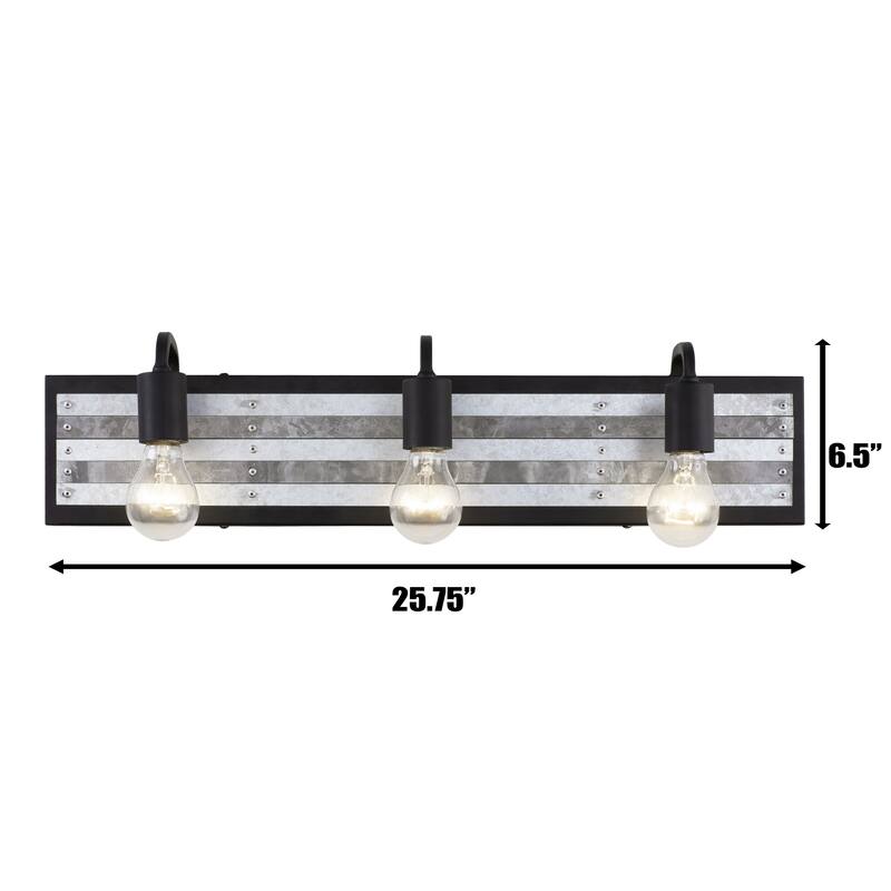 Abbey Rose 3-light Black and Galvanized Bath Light
