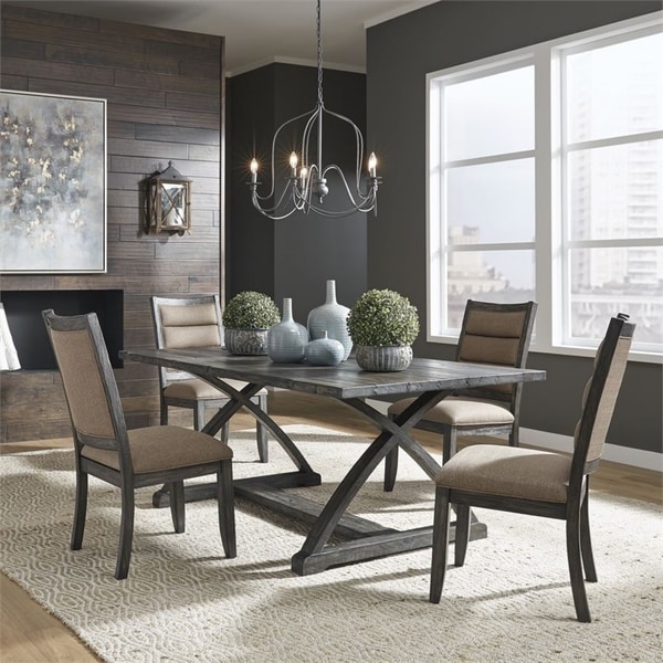 Highland Creek Rustic Charcoal 5-piece Trestle Table Set