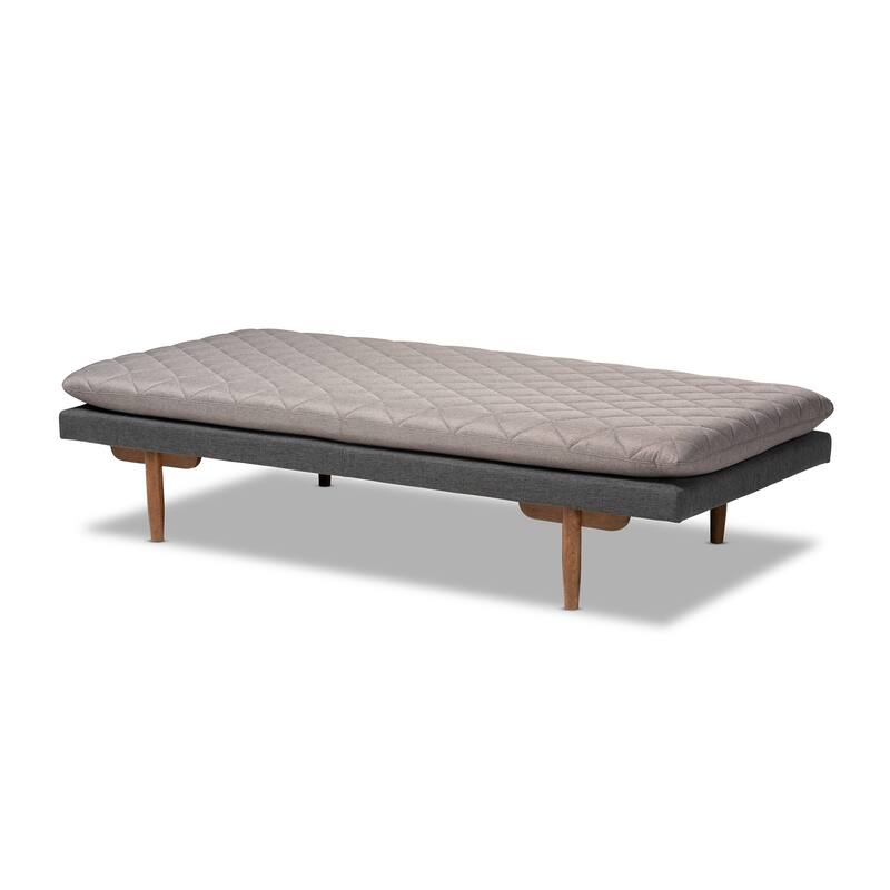 Marit Mid-Century Modern Upholstered Wood Daybed - Light Grey and Walnut
