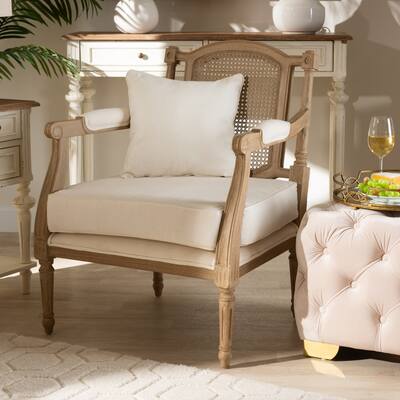 Clemence French Provincial Ivory Fabric Upholstered Wood Armchair