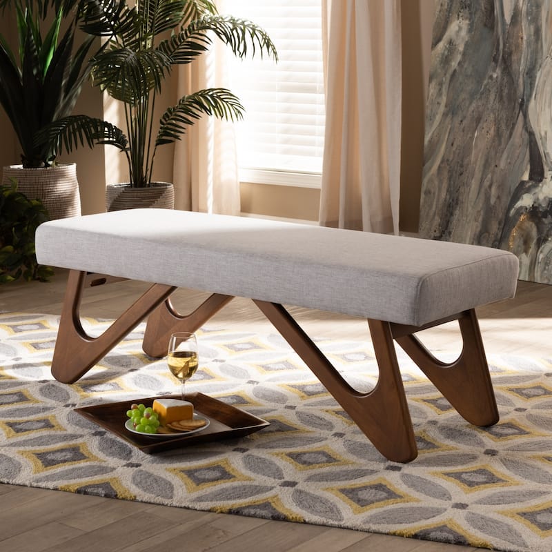 Carson Carrington Ullaberg Mid-century Modern Upholstered Boomerang Bench - greyish beige