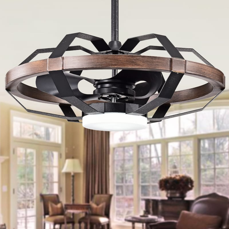Bornice Forged Black & Wood Grain LED Lighted Ceiling Fan (Includes Remote Control)