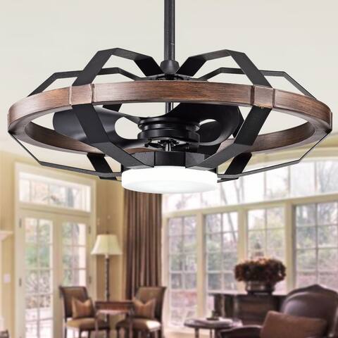 Bornice Forged Black & Wood Grain LED Lighted Ceiling Fan (Includes Remote Control)
