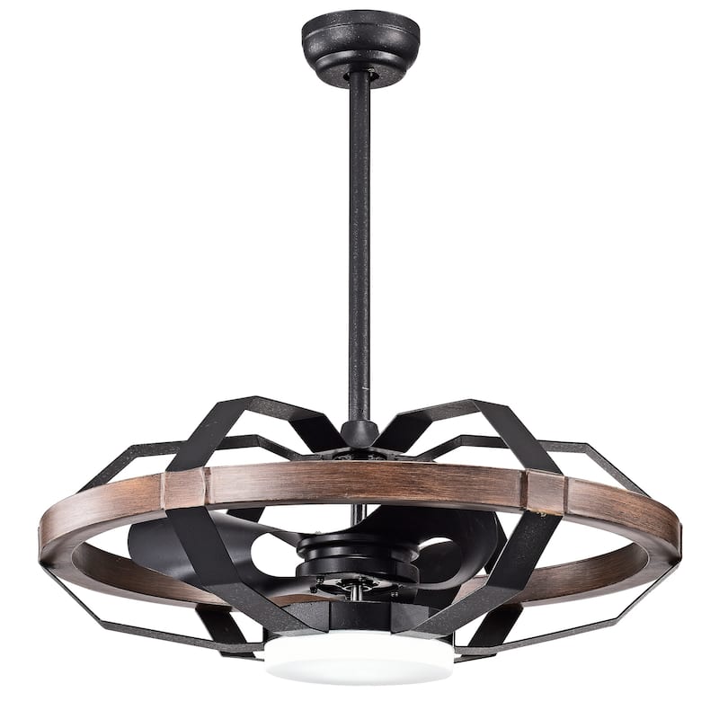 Bornice Forged Black & Wood Grain LED Lighted Ceiling Fan (Includes Remote Control)