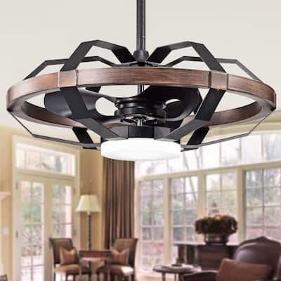 Bornice Forged Black & Wood Grain LED Lighted Ceiling Fan (Includes Remote Control)