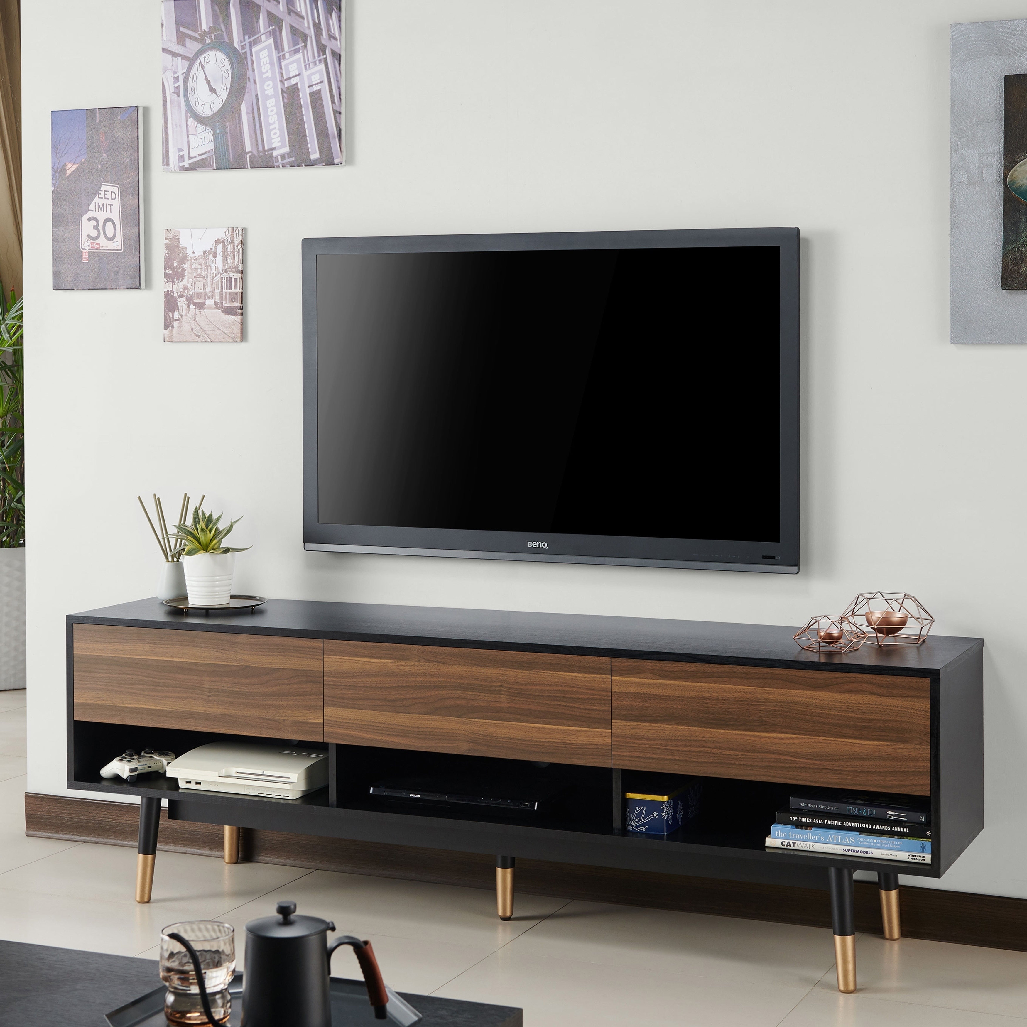FOA Yedidah Mid-Century Black and Brown TV Stand