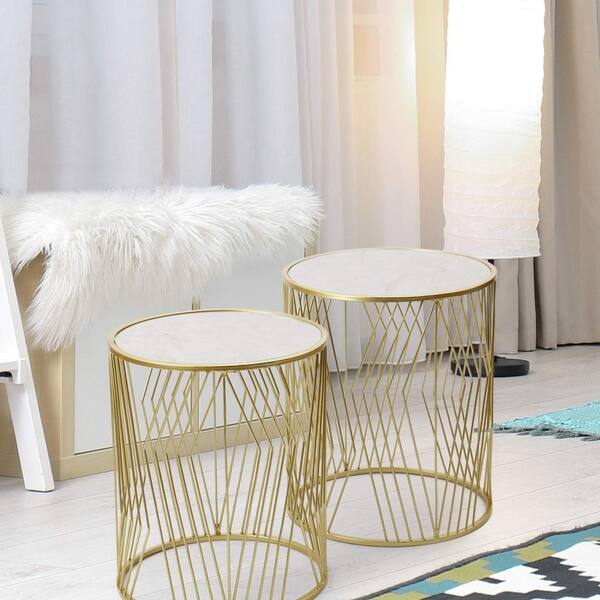 Adeco FT0257gold Decorative Nesting Round Side Accent Plant Stand