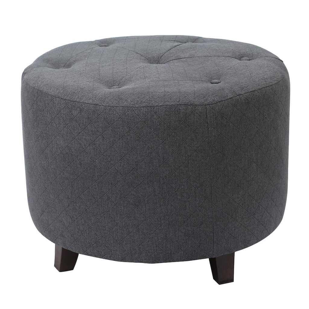 Adeco FT0273-2 Round, Fabric Foot Rest and Seat, Wood Legs, Height 17 Inch Ottomans & Storage Ottomans Gray