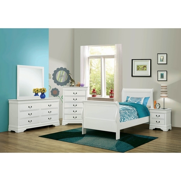Hilltop White 2-piece Panel Bedroom Set with Nightstand