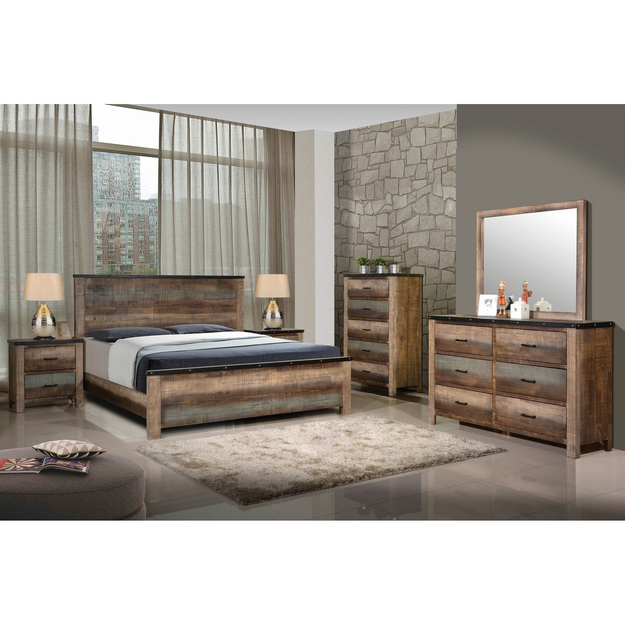 Portsmouth Antique Multi Color 3 Piece Bedroom Set With 2 Nightstands