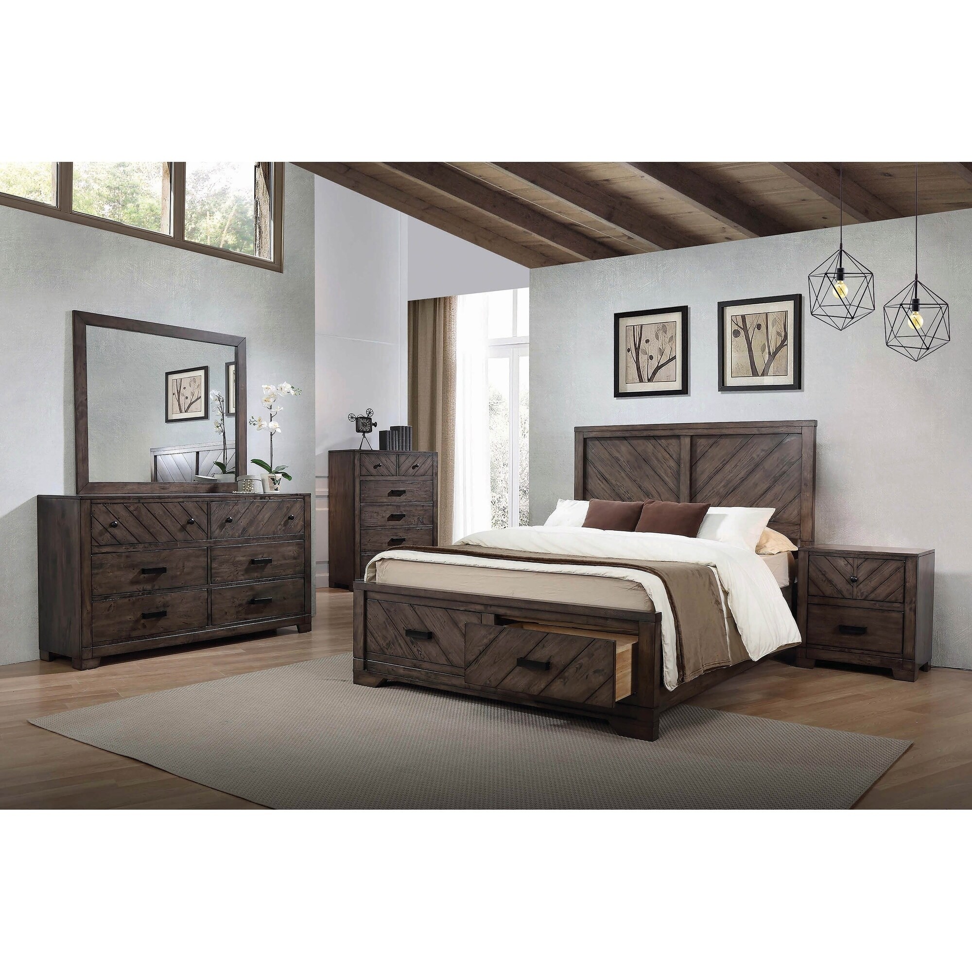 Wolcott Dark Brown 2 Piece Storage Bedroom Set With Nightstand