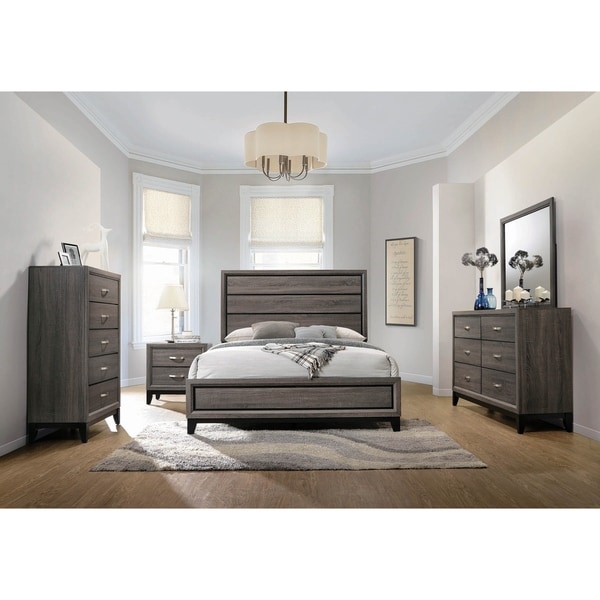 Carina Grey Oak and Black 2-piece Panel Bedroom Set with Chest