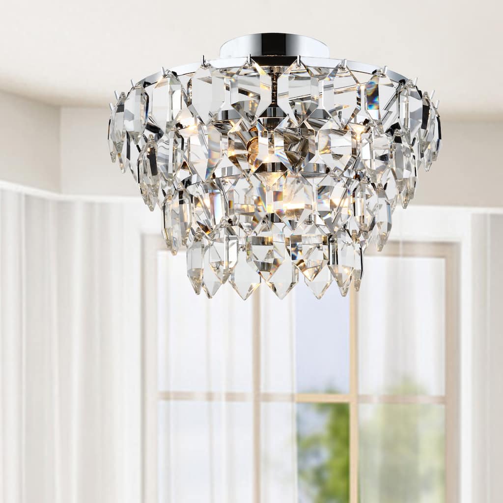 Bianca 4-Light Chrome Flush Mount with Clear Crystal Drops