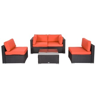 Kinsunnykinbor 5 Piece All Weather Outdoor Conversation Set Patio Furniture Sectional Sofa Cushioned Rattan Wicker Sofa Set Orange Dailymail