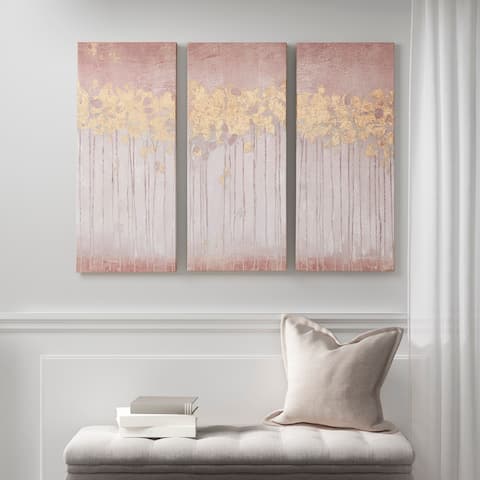 Madison Park Twilight Forest Blush Gel Coated Canvas with Gold Foil 3 Piece Set - Pink