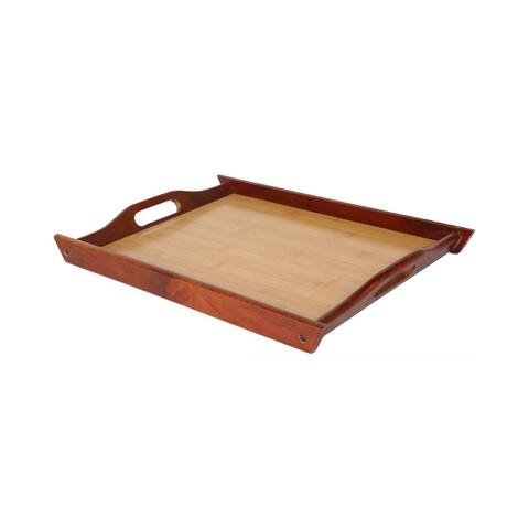 Wood Food Serving Tray with Handles for Breakfast in Bed Party, Brown, 17 x 12"