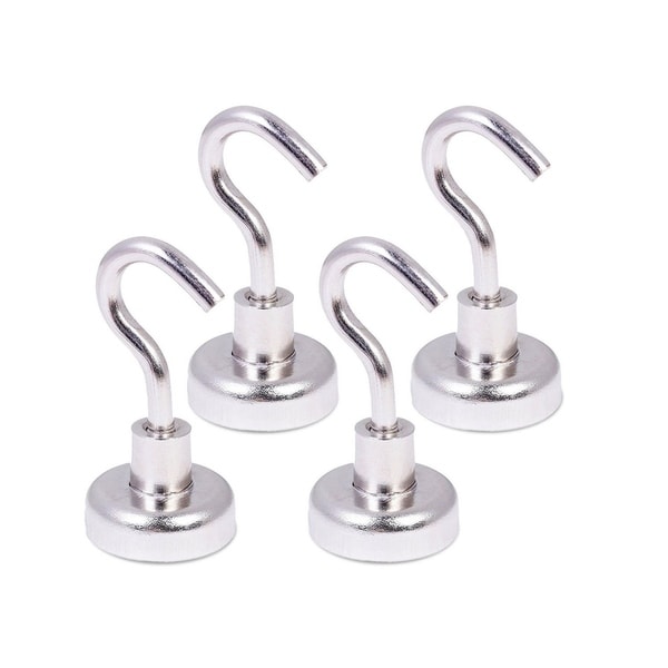 4 Pack Magnetic Hooks for Hanging - 30 LB Multipurpose Steel Organizing Hooks