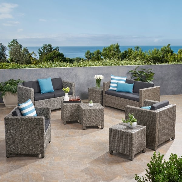 Puerta Outdoor 6 Seater Wicker Chat Set with Side Tables by Christopher ...