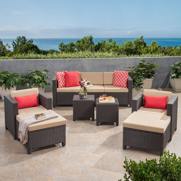 Puerta Outdoor 5 Seater Wicker Sofa Chat Set with Ottomans by