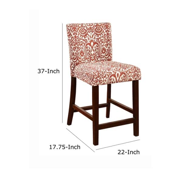 Wooden Counter Stool with Patterned Fabric Upholstery, Red and White ...