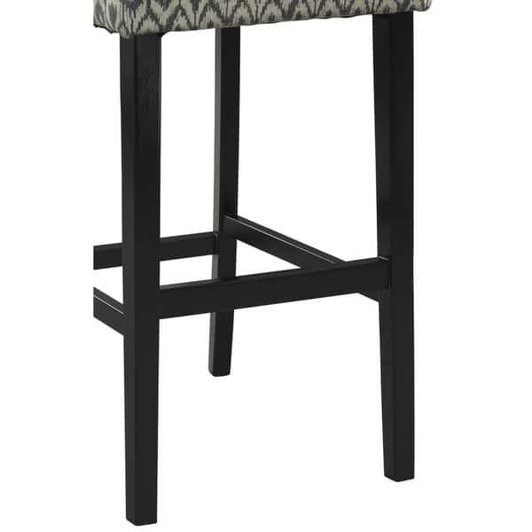 Wooden Counter Stool With Ikat Design Fabric Upholstery Black And White On Sale Overstock 28753746