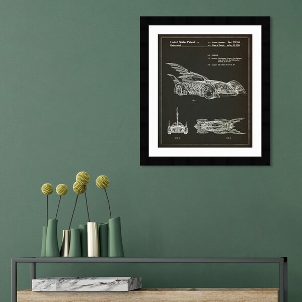 Oliver Gal 'Batmobile 1996' Symbols and Objects Framed Blueprint Wall Art - Black, White