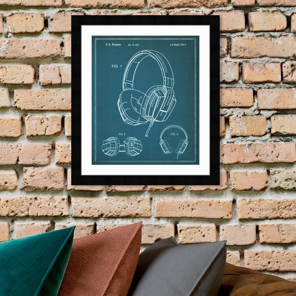 Oliver Gal 'Headphones 2010' Music and Dance Framed Blueprint Wall Art - Blue, White. Opens flyout.