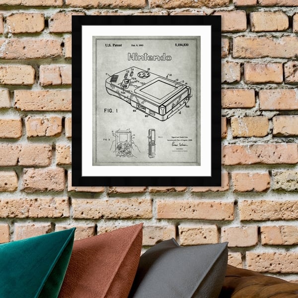 Shop Oliver Gal Gameboy 1993 Gray Entertainment And Hobbies Framed Blueprint Wall Art Black Gray Overstock 28756168