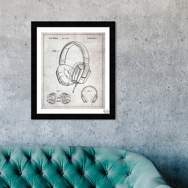 Oliver Gal 'Headphones Gray 2010' Music and Dance Framed Blueprint Wall Art - Black, White. Opens flyout.