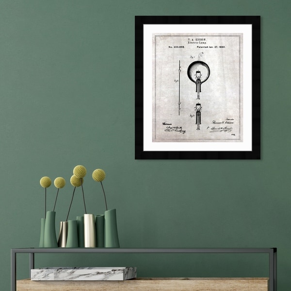 Oliver Gal 'Edison Electric Lamp 1880' Education and Office Framed Blueprint Wall Art - Black, White. Opens flyout.