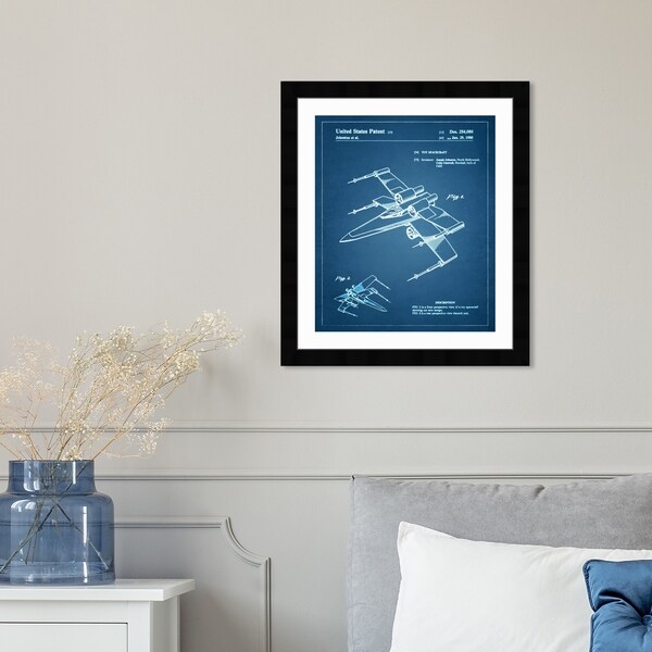 Oliver Gal 'Spacecraft 1980' Astronomy and Space Framed Blueprint Wall Art - Blue, White