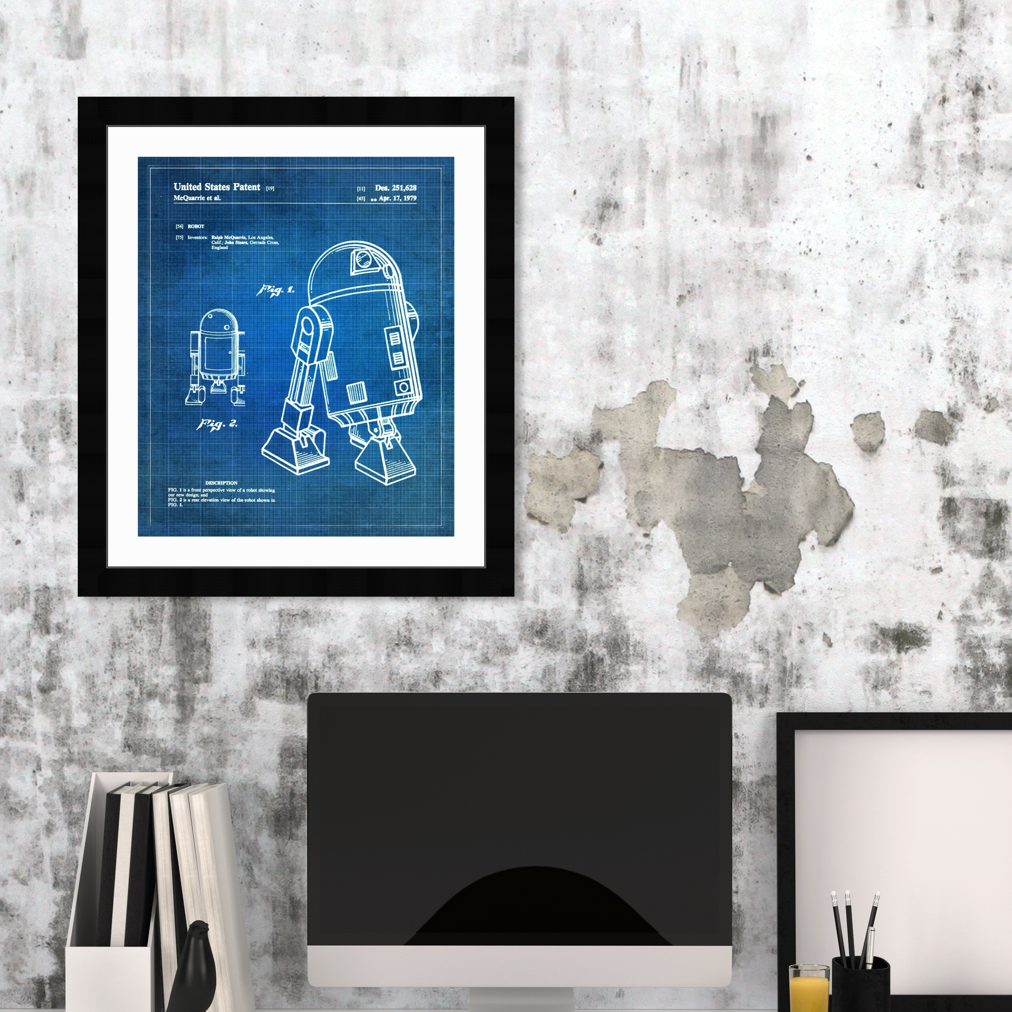 Oliver Gal Robot Ii 1979 Movies And Tv Framed Blueprint Wall Art Blue White Overstock