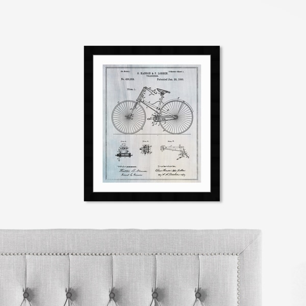 Oliver Gal 'Bicycle 1890' Transportation Framed Blueprint Wall Art - Blue, Black
