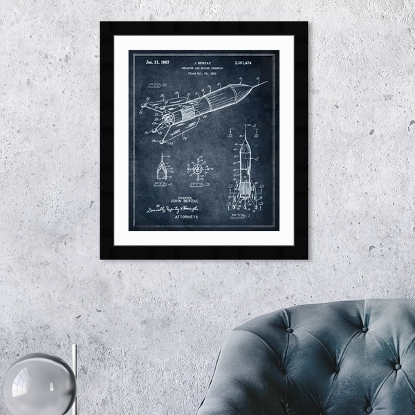 Oliver Gal 'DECANTER AND HOLDER 1967' Drinks and Spirits Framed Blueprint Wall Art - Blue, White