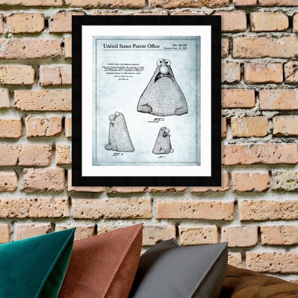 Oliver Gal 'Jim Henson Puppet Doll 1958' Symbols and Objects Framed Blueprint Wall Art - Blue, Black