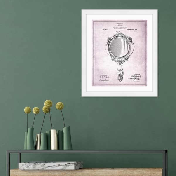 slide 1 of 6, Oliver Gal 'Hand Mirror 1910' Fashion and Glam Framed Blueprint Wall Art - Pink, Black 15 x 18 - White