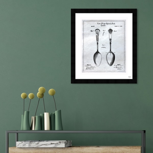 Oliver Gal 'Design for Spoon and Fork Handles 1870' Food and Cuisine Framed Blueprint Wall Art - Black, White