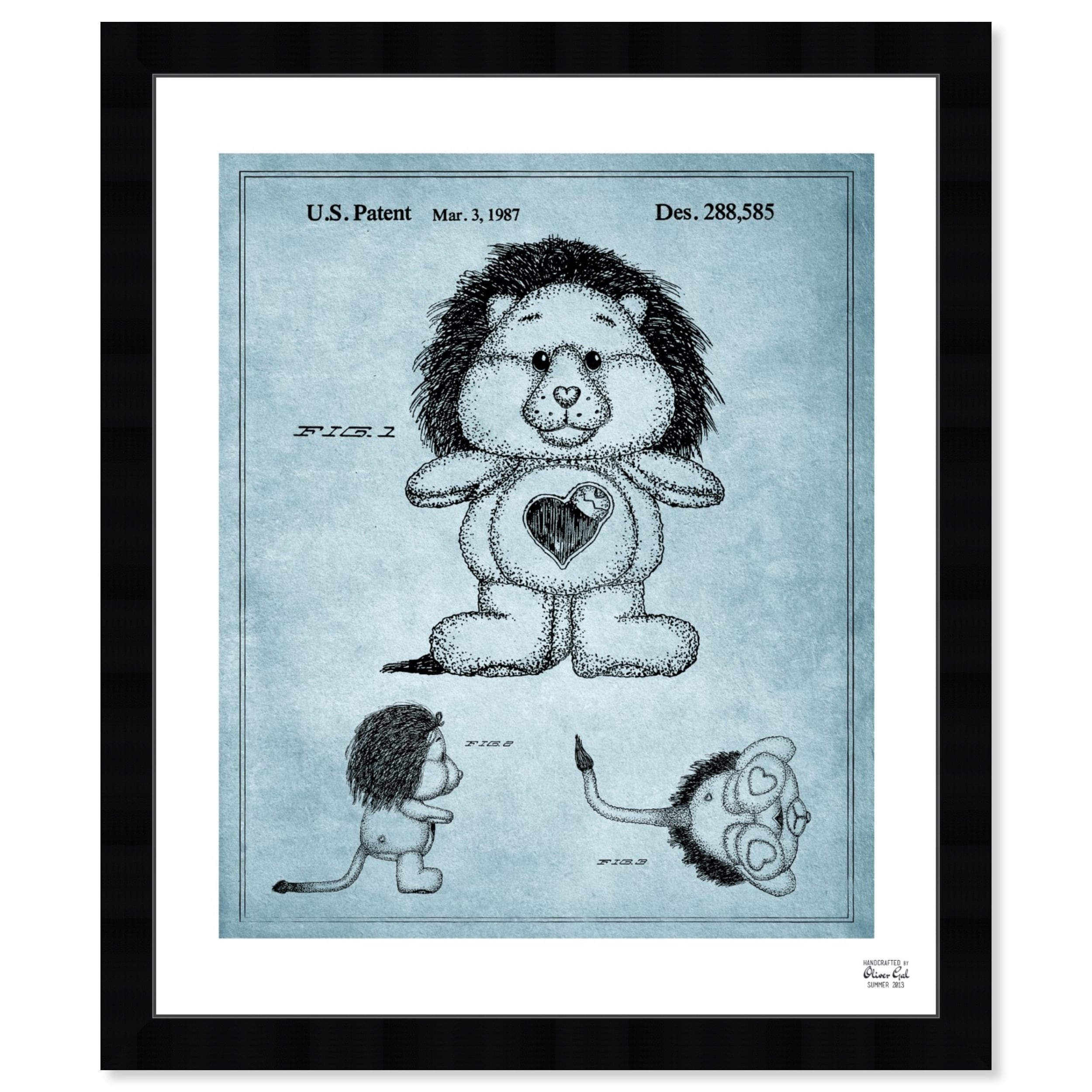 Oliver Gal Carebears Brave Heart Lion 1987 Symbols And Objects Framed Blueprint Wall Art Blue Black Overstock