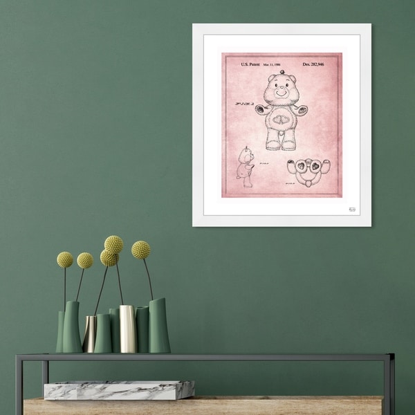 Oliver Gal 'Carebears - Love a Lot 1986' Entertainment and Hobbies Framed Blueprint Wall Art - Pink, Black