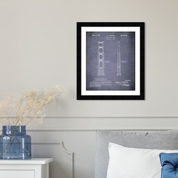 slide 1 of 7, Oliver Gal 'Golden Gate Bridge 1932' Architecture and Buildings Framed Blueprint Wall Art - Black, White