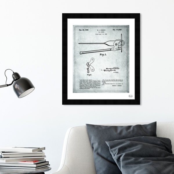 Oliver Gal 'Can Opener 1938' Food and Cuisine Framed Blueprint Wall Art - White, Black