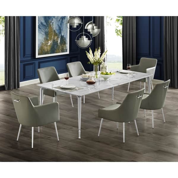Nicole Miller Camron Marble Top Dining Table With Brushed Metal Legs Overstock 28756298