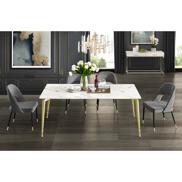 Nicole Miller Camron Marble Top Dining Table With Brushed Metal Legs Overstock 28756298