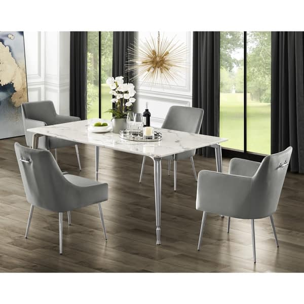 Nicole Miller Camron Marble Top Dining Table With Brushed Metal Legs Overstock 28756298