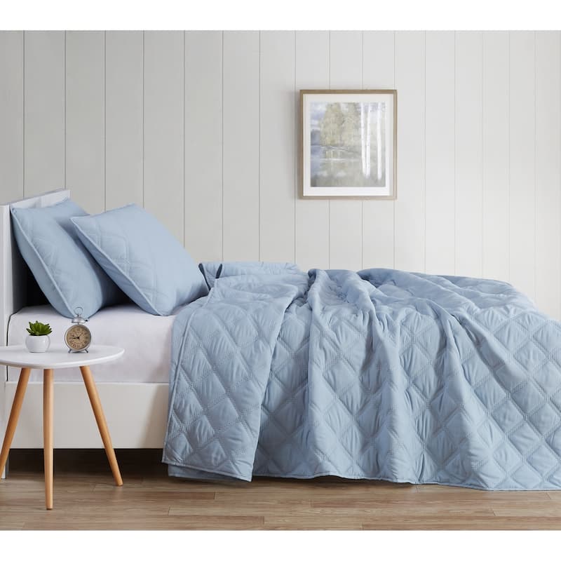 Porch & Den McKinney Diamond Puff Quilt Set - Light Blue - Twin - Twin XL