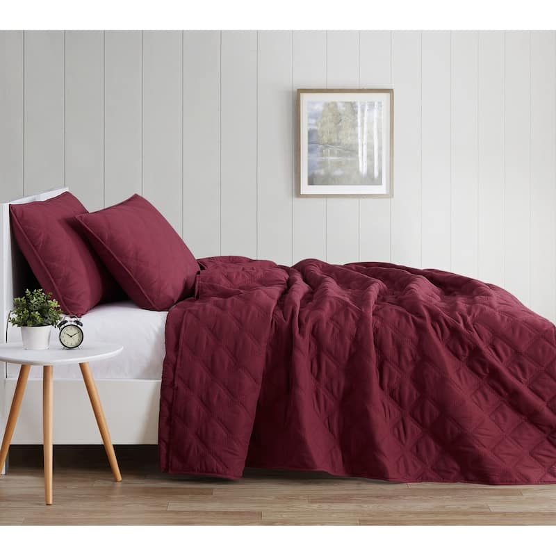 Porch & Den McKinney Diamond Puff Quilt Set - Burgundy - King