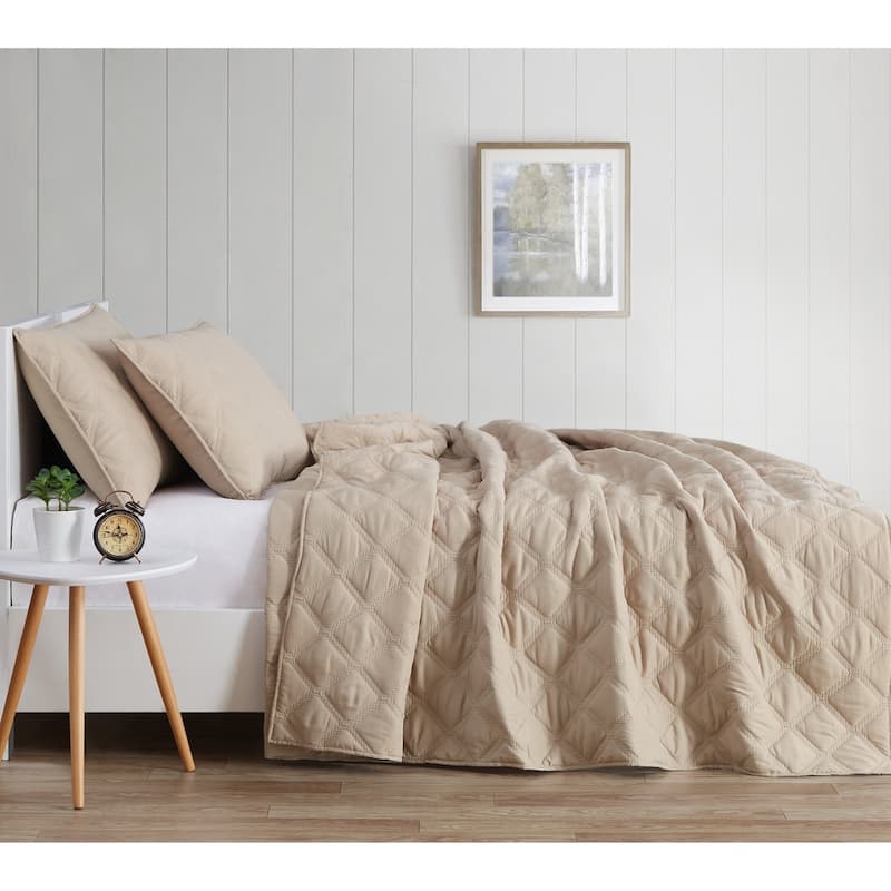 Porch & Den McKinney Diamond Puff Quilt Set - Khaki - Queen