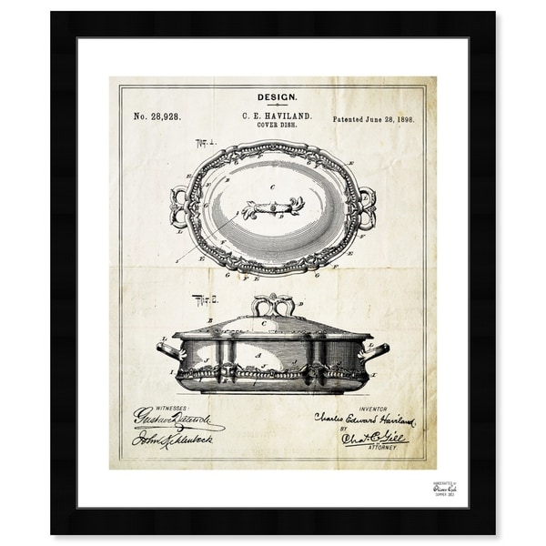 Oliver Gal 'Cover Dish 1898' Food and Cuisine Framed Blueprint Wall Art - White, Black